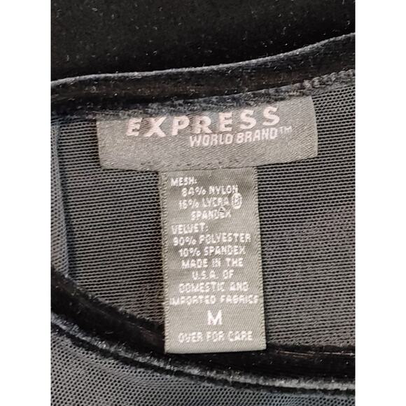 Express Fitted Mesh Top Crew Neck Long Sleeve Stretch Sheer Black Womens Size M - Picture 5 of 7